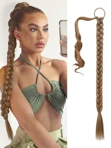 30 Inch Blonde Highlights Long Braid Ponytail Extension, Straight Sleek Fluffy Soft Synthetic Hairpiece for Women, Daily Wear