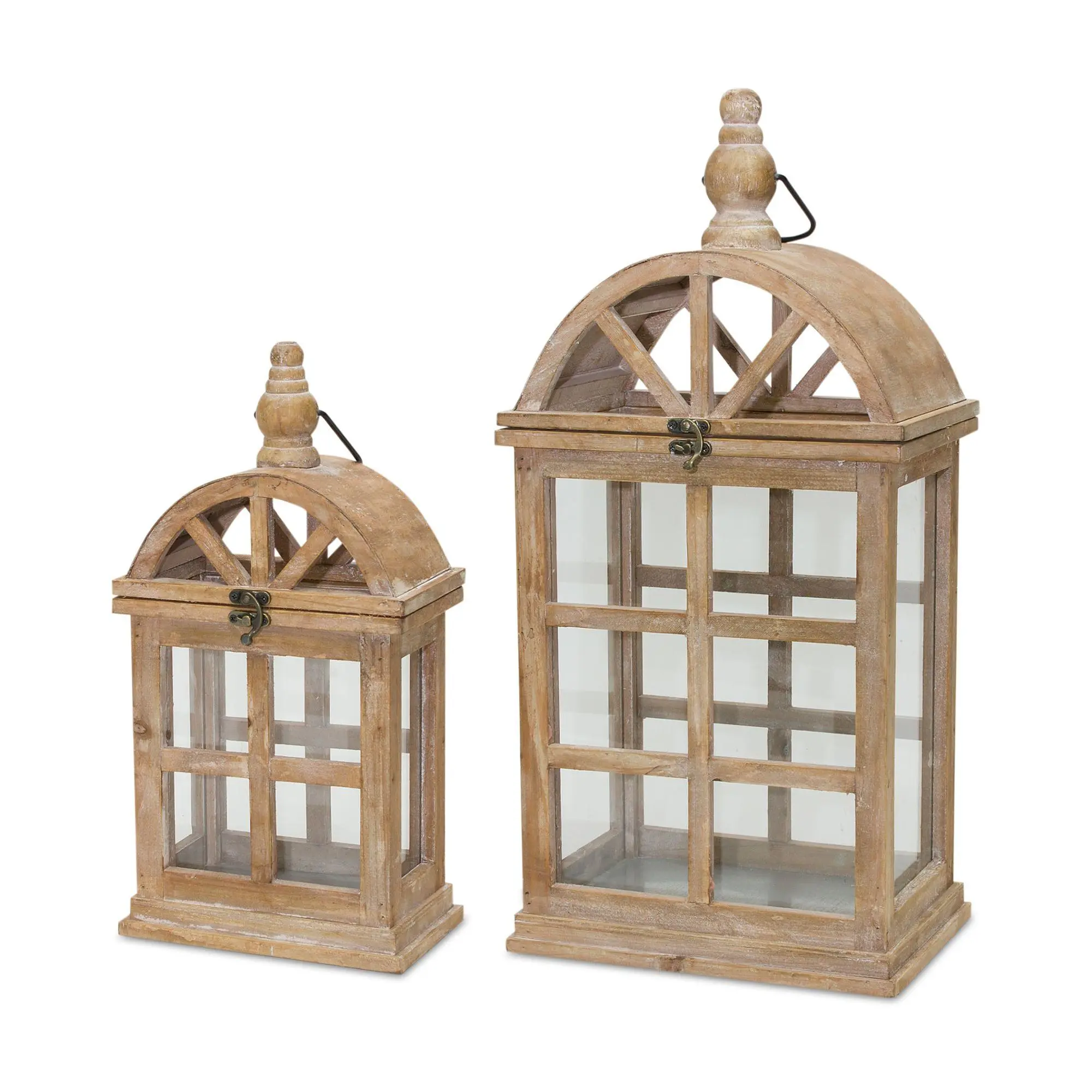 Melrose White-Washed Wooden Lantern w/Rounded Top - Set of Two