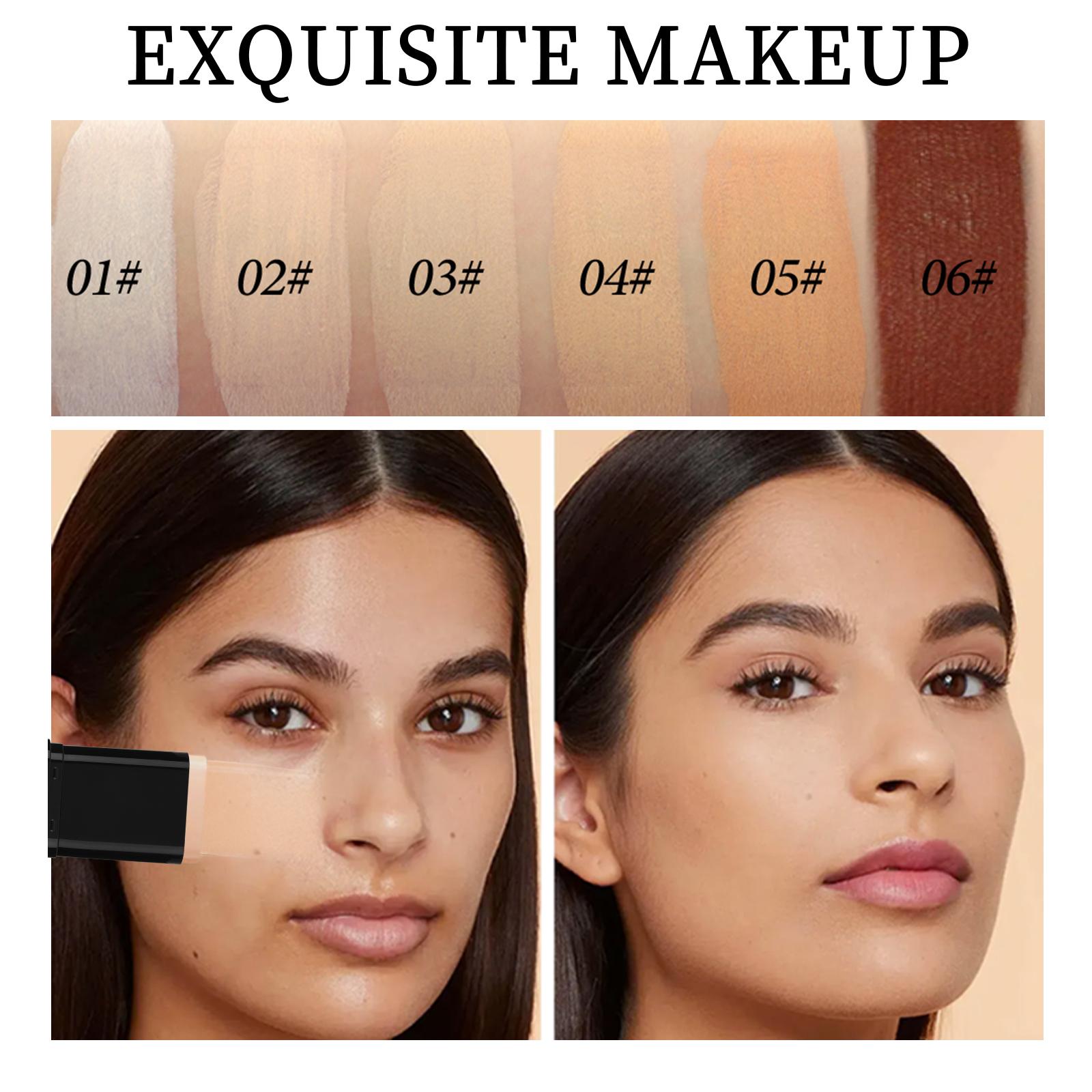 6-Color Dual-Ended Eraser Foundation Stick - Lightweight Beauty Products for Adults, Concealer & Highlighter for Acne Marks, Nose Contour, All Skin Types, Flawless Finish, Versatile Cosmetic Tool, Daily Gift (Includes Bottle),sunscreen, Concealer & Founda