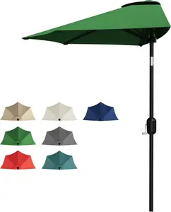 Patio Umbrella 9FT - Half Umbrella Outdoor with Smooth Crank Lift, Outdoor Shade Canopy for Patio, Backyard, Garden, Deck, Balcony -Dark Green