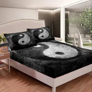 Feelyou Boho Trippy Psychedelic Art Bed Sheets Set - Fitted Sheet, Yin Yang Theme Bedding, Decorative Gossip Pattern Bed Cover