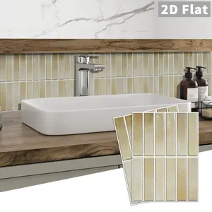 10 PCS/Box GST PE Crystal Foam Tile Stickers Light Beige Gradient Vertical Mosaic Waterproof Oil-Proof Anti-Collision Home Decor for Kitchen Bathroom Ceiling Tiles Old Wooden Boards