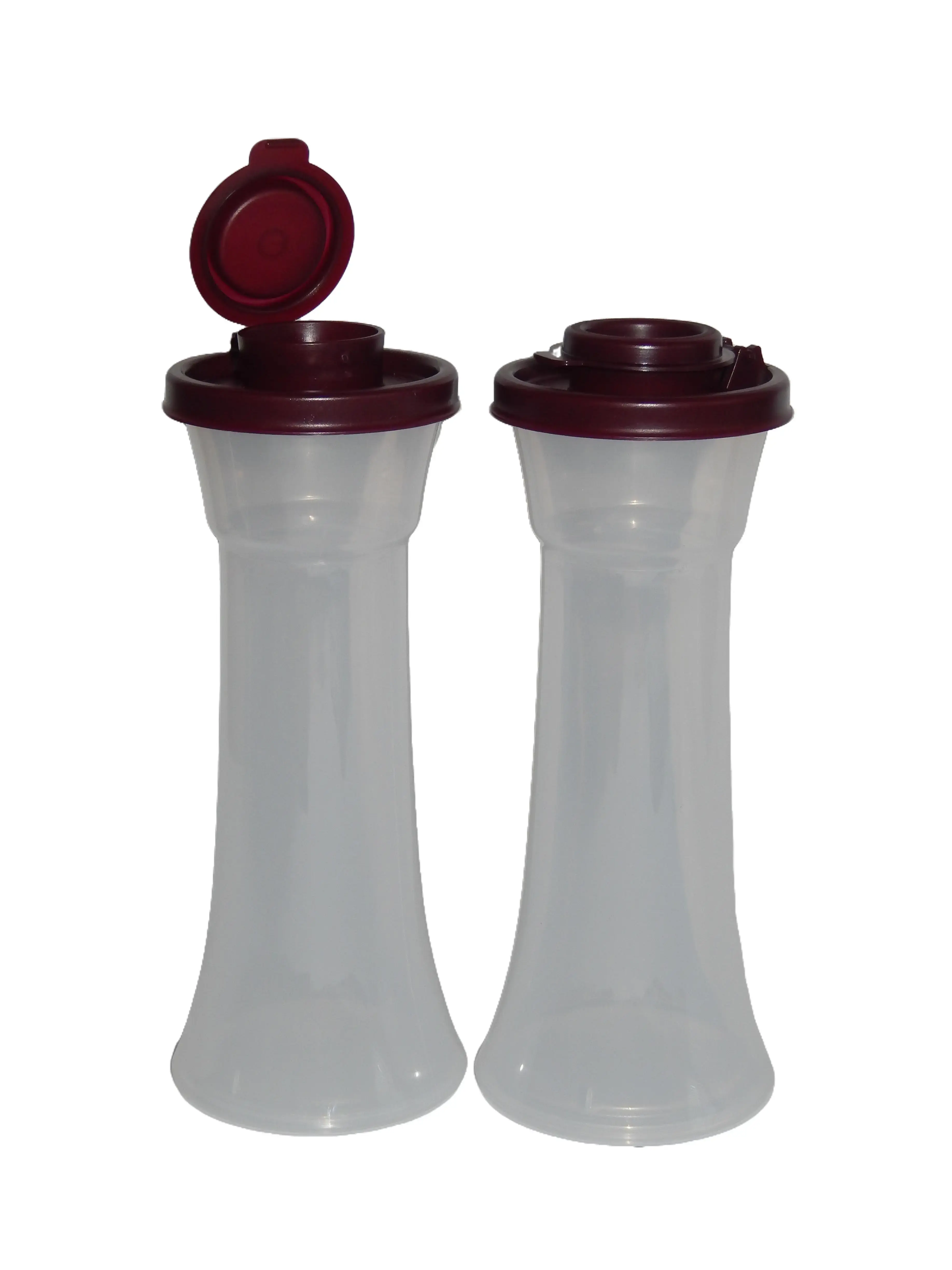 Tupperware LARGE Salt & Pepper Shakers Set 3/4 cup/177 mL.  Sheer/Merlot Color.
