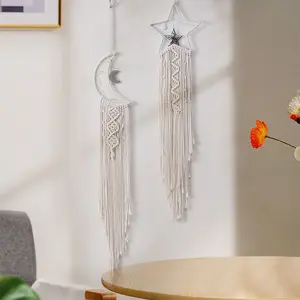 Star Moon Dream Catcher Wall Decor, Handmade Woven Tapestry, 2 Piece Set, Wall Hanging Art, Wall Hanging Design, Bedroom Decoration, Unique Home Accessories