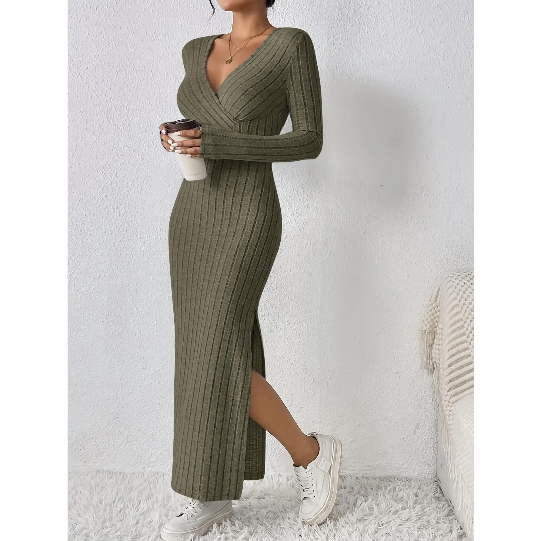 bardot mini dress Ruched Brown Ribbed Mini Dress XS