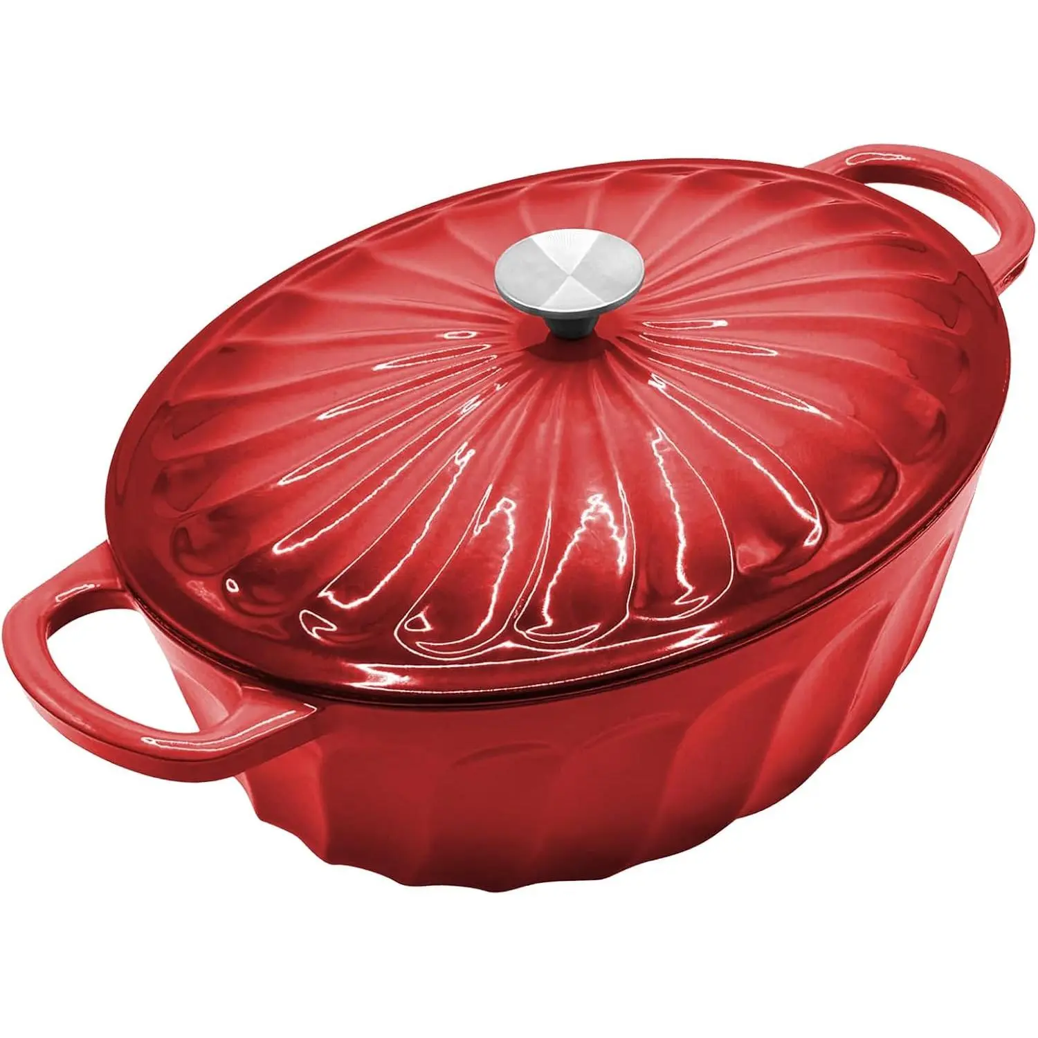 7 QT Enameled Oval Cast Iron Dutch Oven Pot with Lid - Dual Handles, Non-Stick Finish, Induction-Compatible Stew Cookware for Bread Baking & Stovetop/Oven Use (Gradient Red), Thermal, Dinner Party, 7Qt Size