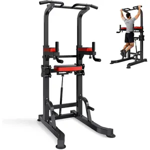 VEVOR Pull Up Bar, 330 LBS Power Tower Dip Station, Workout Dip Station with H - Shaped Stable Base Assistance Platform, Adjustable 9 Level Height Pullup Stand for Back, 3 - Level Adjustable Elbow PadsVEVOR Super Brand Day