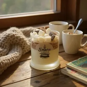 S'mores Candle - Amazing Smelling Decorative Candle with Cozy Scent - High-Quality Ingredients for Even Burning & Long-Lasting Fragrance - Candy Ornaments for Home Decor