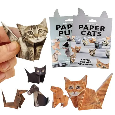 Leven Cute Beginner-Friendly Origami Paper Craft Kit - 100 Pieces (50 Cats, 50 Pups), 2 Sizes (3.94x3.94 Inch, 4.72x4.72 Inch), Storage Bag, Manual, Video Tutorial, Multifunctional Crafts, Stress Relief Gift for Adults, Family Activity Tool