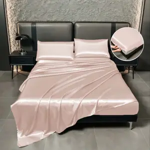 4Pcs Satin Sheet Set – Luxuriously Smooth Satin, Includes 1 Flat Sheet+ Fitted Sheet+2 Pillowcases Deep Pocket Adjustable Fitted Sheet for Enhanced Sleeping Comfort for Bedrooms/Dorms/Hotels Available in Twin/Full/Queen/King Sizes Satin Bed Sheets