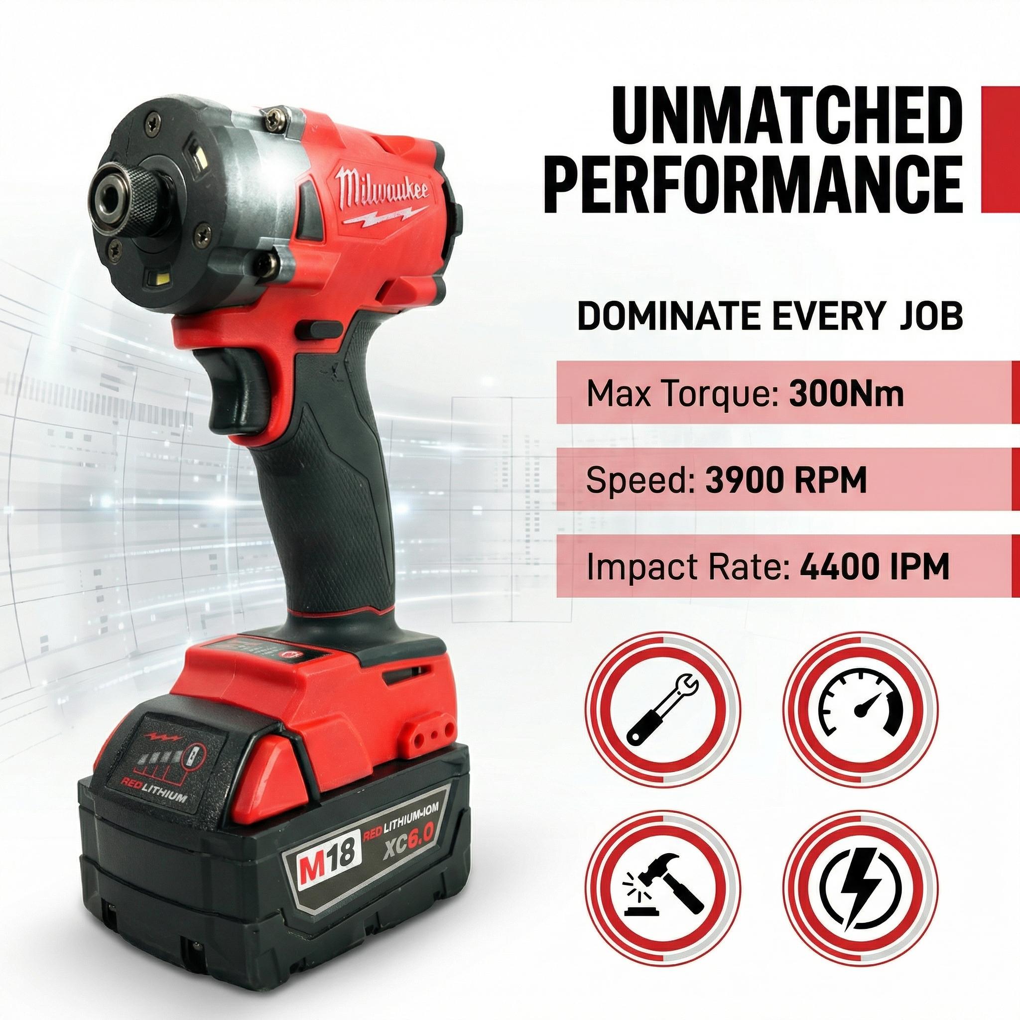 Milwaukee M18 FID3 Brushless Impact Driver Kit With Battery Charger for Mechanical Repair Cordless Drill High Torque