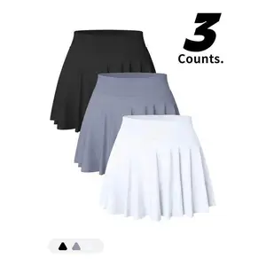 Women's Solid Color 2 in 1 High Waist Sports Skort, Casual Comfy Breathable Skort for Tennis Golf, Ladies Sportswear for All Seasons Solid Color Sports Skort with Pocket