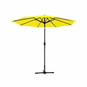 212 MAIN 9 Ft. Round Aluminum Large Outdoor Protective Sun Umbrella - 8 Ribs, Adjustable Tilt Canopy, Yellow UV Filtering Shelter Polyester Fabric, Black Pole, Crank Lift, Large Outdoor Umbrellas