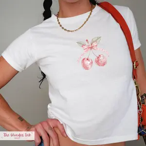 Coquette Cherries Baby Tee, Y2K Aesthetic Baby Tee, Vintage Graphic Baby Tee, 90s Baby Tee, Coquette Cottage Core Aesthetic Shirt Cherry Top
