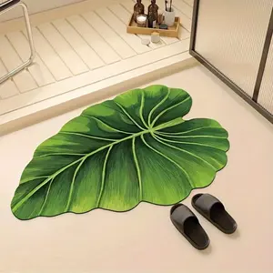 Luxury Tropical Leaf Pattern Non-Slip Bath Mat, Made of Alginate Material, Thickness 0.35cm, Perfect for Bathroom, Dining Room, Bedroom, Living Room, Kitchen