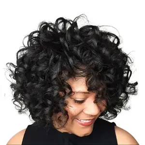 Unice Women's Brazilian Human Hair Pixie Cut Wig, Short Loose Curly Bouncy Waves Fluffy Bob Wig, Natural Looking Lace Front Fashion Accessory, Natural Looking Wigs Full Machine Wigs