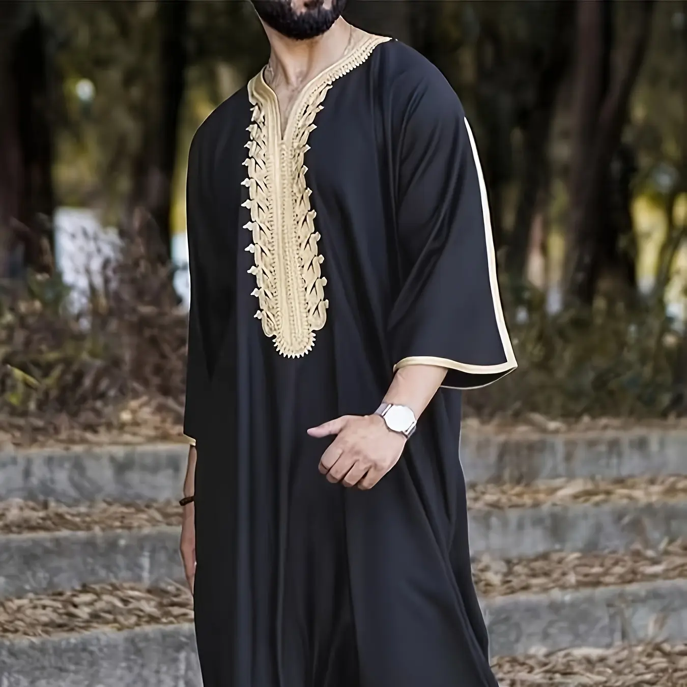 Men's short-sleeve embroidered black shirt