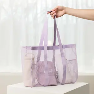 Women's Large-Capacity Mesh Beach Tote Bag - Lightweight Quick-Dry Shoulder Carryall, Beach Necessities for Pool, Gym & Summer Adventures