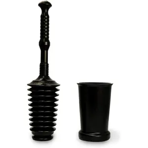 Heavy Duty Bathroom Toilet Plunger Kit MP500-3TB with Tall Bucket, Equipped with Air Release Valve, Black