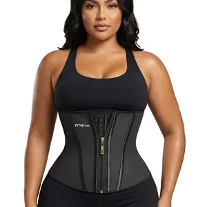 FITNFEM Women's Faja Solid Color Latex Zipper Corset Top Girdle High Tummy Control Shaper Trainer for Daily Wear Breathable Fabric Compression Waist Shapewear Belts Womenswear