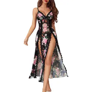 Avidlove Women's Lace Nightgown - Floral Mesh Chemise with V-Neck & Side Splits - Fitted Loungewear for Comfortable Wear - Soft Lightweight Lingerie  All-Season Loungewear SpringStatements Slip Dresses Womenswear Nightwear Spaghetti Strap