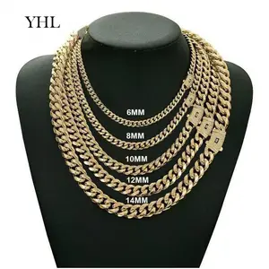 Mens/Women Light Golden(14) Cuban Link Necklace Stainless Steel Thick Necklace Hip Hop Jewelry 6/8/10/12/14MM chain bling  neck  lace real  chain necklace  for  girlfriend!