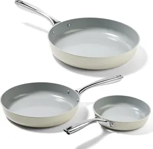 Non Stick Frying Pans Set, Ceramic Skillet, Non  Omelette Egg Pans for Cooking, 8" 9.5" 11"  & PTFE & PFOA Free with Stainless Steel Handle, Dishwasher & Oven Safe, White