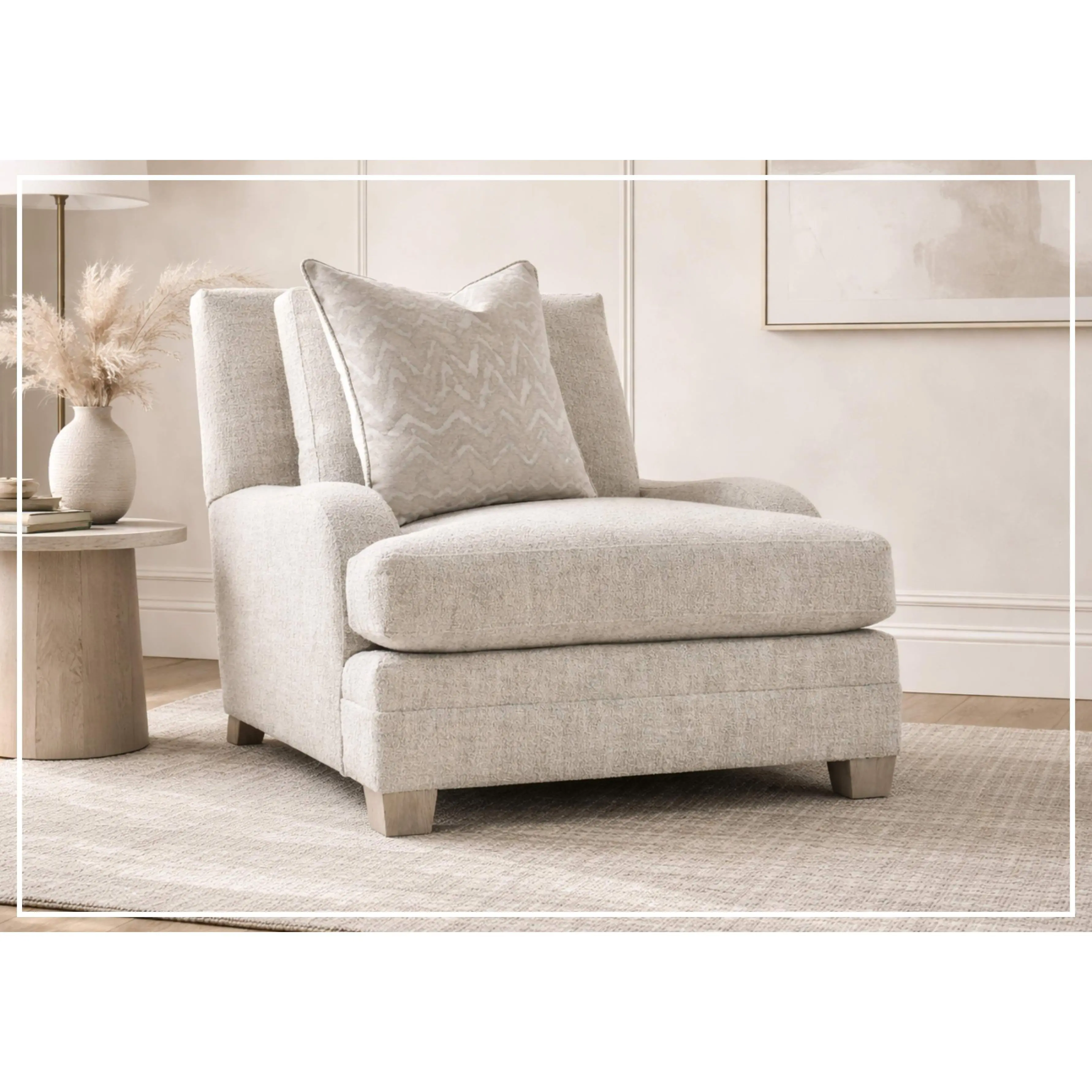 Bernhardt Rollins Fabric Chair With Shaped Track Arm and Throw Pillow