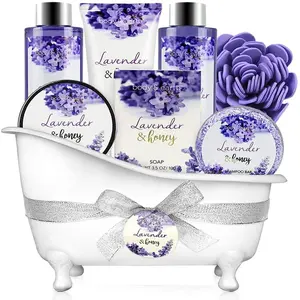 Bath and Body Care Gift Set - Lavender Gifts for Women, Bath & Shower Sets, 8 Pcs Lavender Honey Gift Sets with Bubble Bath, Lotion Set, Soap, Spa Kit for Women, Hygiene Body Products Kits Mother's Day Gift For Mom Pamper Your Mother