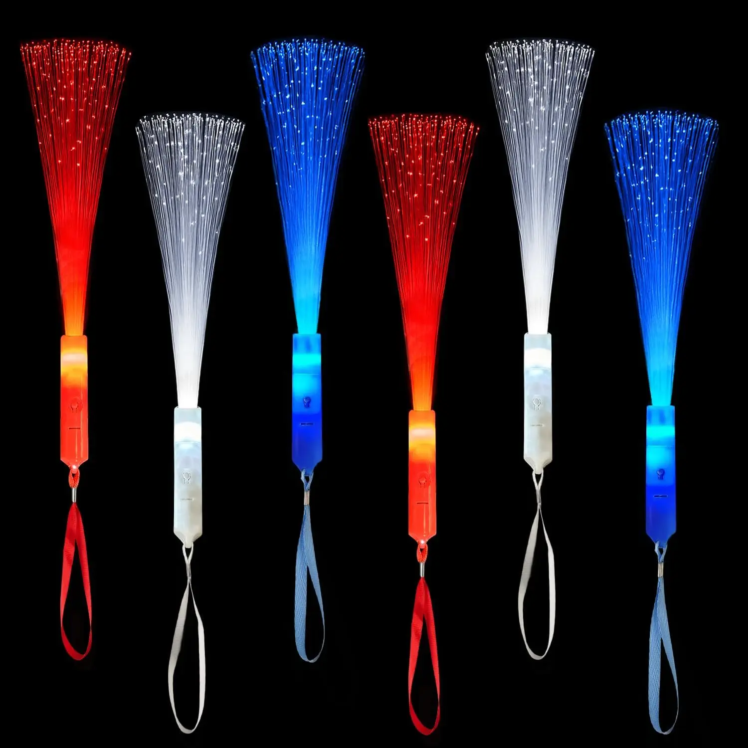 4th of July Red White Blue Glow Sticks Toys Gifts for Toddlers-6 Pack, 250th Fourth of July Light Up Fiber Optic Wand for Kids, Memorial Day Patriotic Sparklers Fireworks Item Stuff for Boys Girls