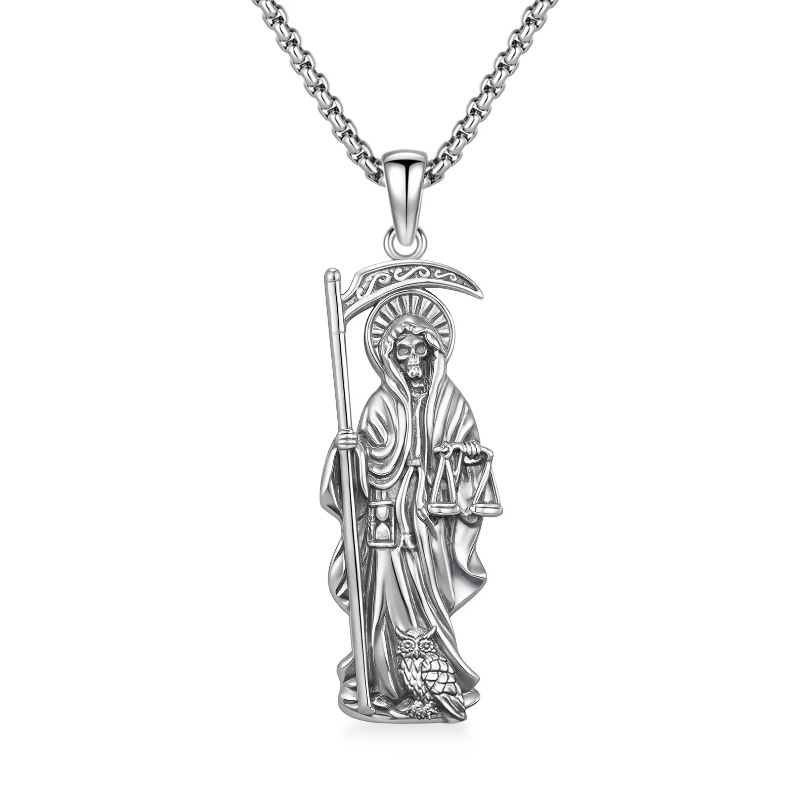 La Santa Muerte Necklace/Keychain Silver Jewelry Grim Reaper Pendant Necklace Gifts for Women Men Anniversary Graduation Birthday Christmas Mothers Day Valentine's Day Amulet Faith 261 Pendants Necklaces Spiritual Pendant