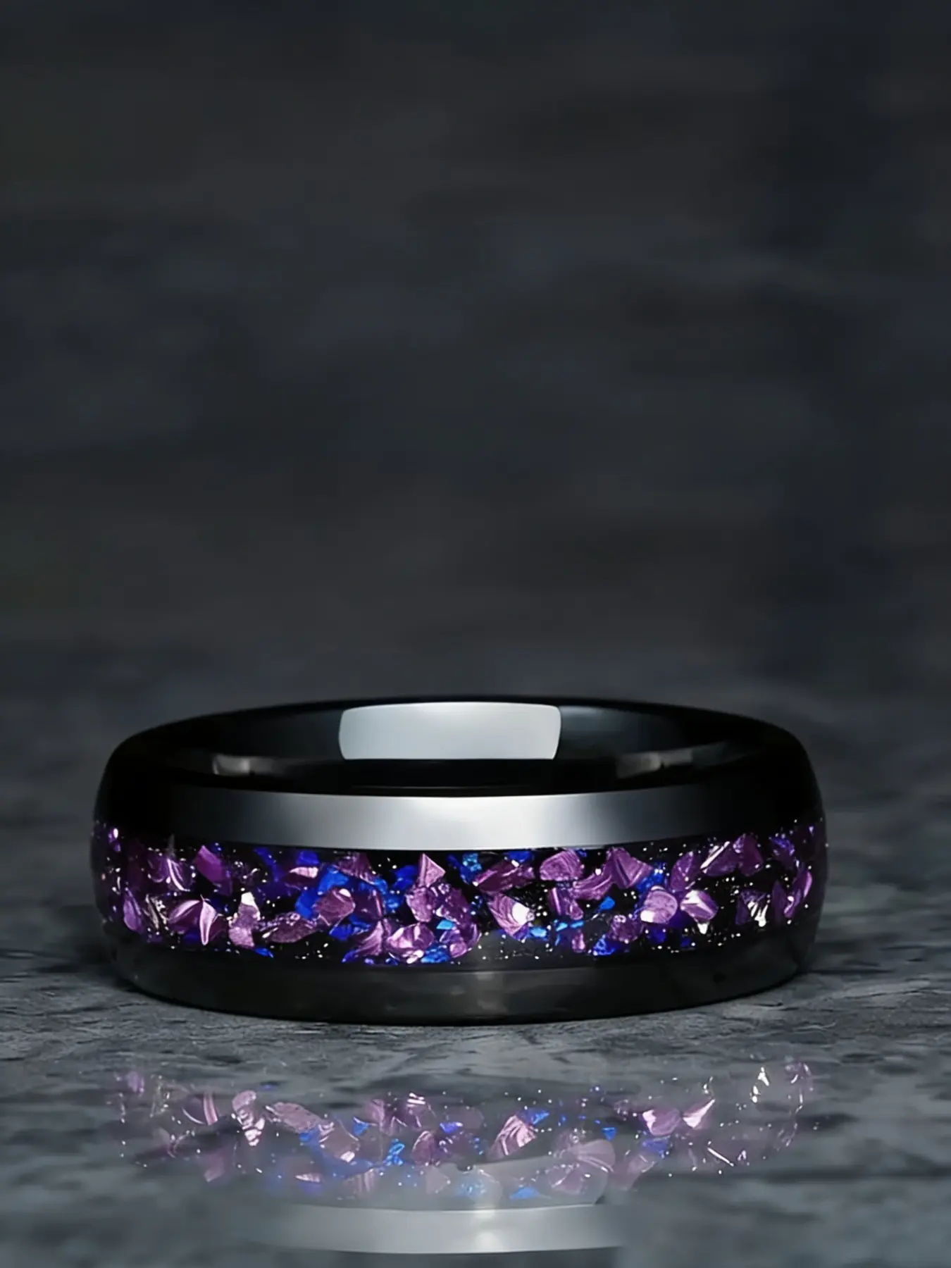 Elegant Blue & Purple Starry Sky Floral Ring - Simple Yet Chic, Stainless Steel with Cubic Zirconia Inlay for Casual Attire, Statement Signet Rings