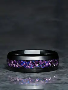 Elegant Blue & Purple Starry Sky Floral Ring - Simple Yet Chic, Stainless Steel with Cubic Zirconia Inlay for Casual Attire, Statement Signet Rings