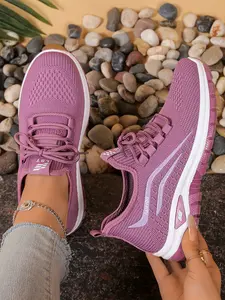 [Breathable Flying Woven Sneakers] Women's Breathable Flying Woven Sneakers, Casual Lace Up Outdoor Shoes, Lightweight Low Top Knitted Running Shoes