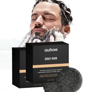 Gray Hair Reverse Bar Soap, Herbal Black Hair Soap Enriched with Ginseng Root, Sesame and Charcoal Powder for Smooth