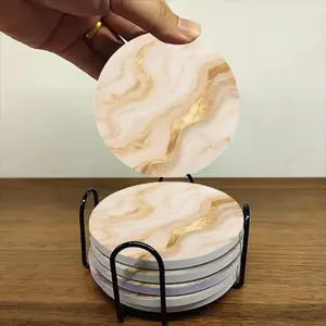 6-Piece Set of Abstract Gold Pattern Coasters - Wooden Coasters, Ceramic Material, Non-Slip, Heat-Resistant, Suitable for Coffee Drinks, Ideal for Home Restaurant Decoration, Exquisite Birthday or Holiday Gift