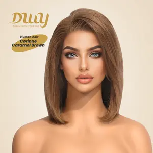 Corinne - DWY Human Hair Pre Plucked Bob Hair 13*6 Natural Textured Hair Invisible HD Lace Frontal Wigs for Women 12 nches