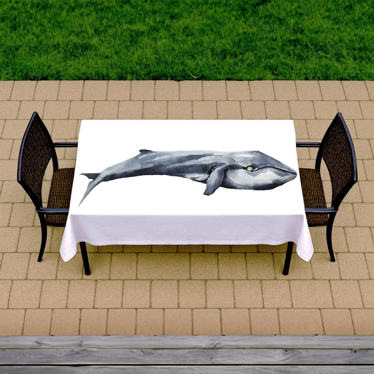 Begin Home Decor C1TCLRGEJA3ALR 58 x 102 in. Watercolor Whale Tablecloth - Blue Animals Scandinavian Decor