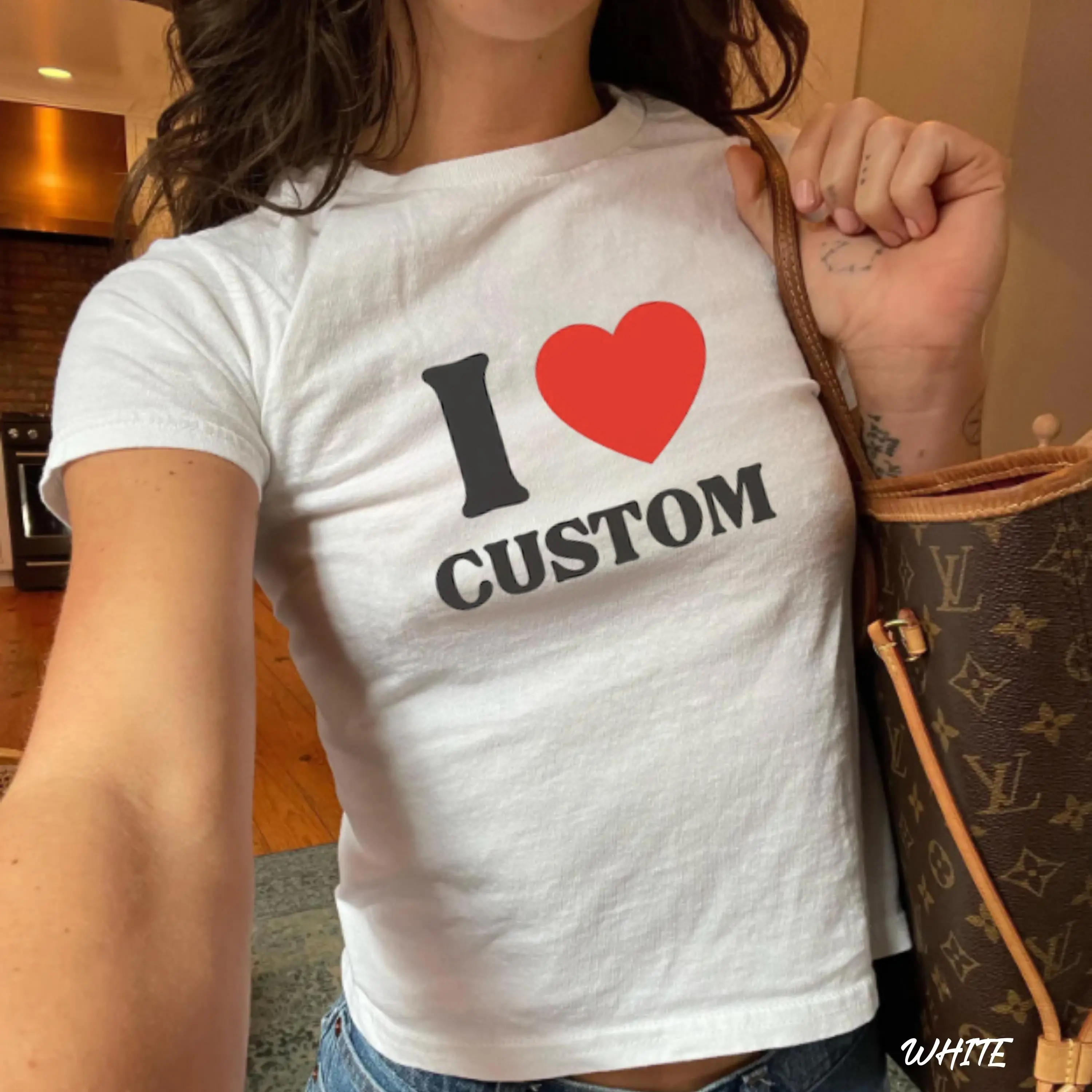 I Love Custom Baby Tee I Heart Custom Gildan Baby Tee Custom Text Crop Top Personalized Y2k 90's Baby Tee Trendy Y2k Clothing