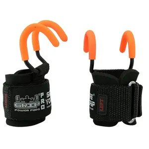 Weight Lifting Rod Hooks FIT Model Neoprene Padded Wrist Wraps Set of 2
