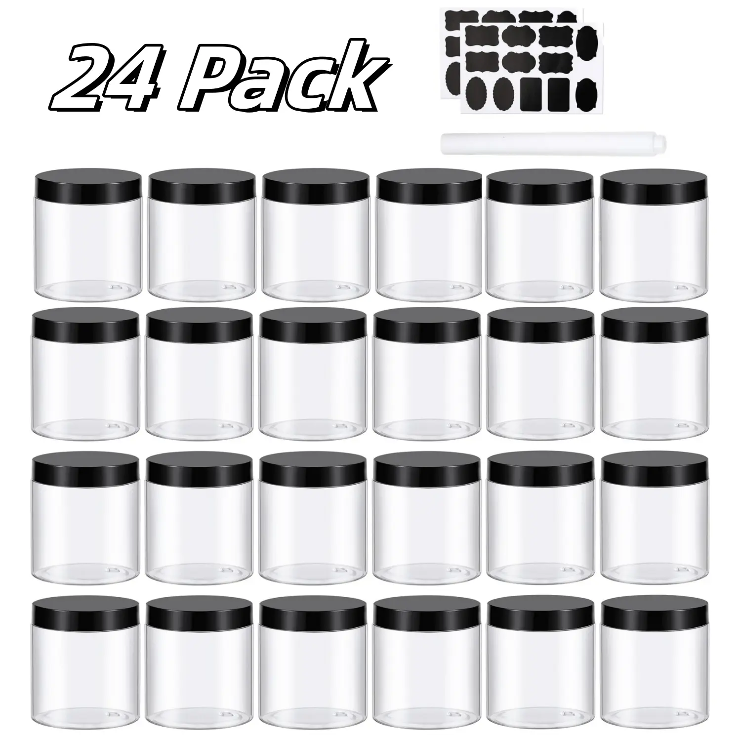 24 Pack 8 oz Plastic Container Jars with Lids BPA Free, Empty Round Clear Cosmetic Containers Plastic Slime Jars for Lotion, Cream, Ointments, Body Butter, Makeup, Travel Storage