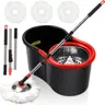 [Stainless Steel Black Spin Mop Set] 3 Microfiber Mop Heads, 51" Adjustable Handle, Bucket with Wringer - Modern Indoor Daily Cleaning Clean Floors Solution for Home Supplies