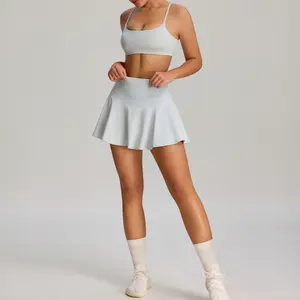 2026 Women 2 Piece Tennis Skirt Set with Pockets for Golf Badminton Yoga| Spaghetti Strap Sports Bra & High Waist Anti-See-Through Athletic Skort