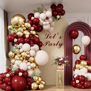 128Pcs Burgundy and Gold Balloon Garland Kit Maroon, White, Metallic Gold Balloons for Events