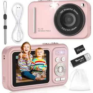 Digital Camera for Kids, 48MP FHD 1080P Point and Shoot Digital Cameras with 16X Zoom Anti-Shake, Compact Portable Cameras for Photography, for Boys Girls Teens Beginners-Pink