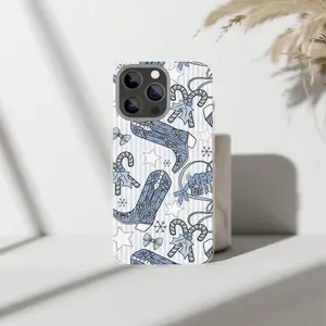 🎀💙✨ MERRY Blue Glow Glossy Tough Case — Western Christmas Phone Case for IP Phone 17 16 15 14 13 12 11 X Series 🤠🍬⭐