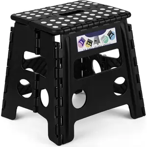 Folding Step Stool, 13 inch Non-Slip Foldable Stools for  & Adults Up to 300 LBS, Step Stool with Handle, Lightweight for Kitchen, Bathroom, Bedroom, Garden, Black, 1 count
