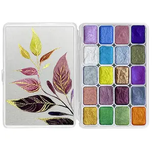 Travel Shimmer Metallic Watercolor Painting Set, Mini 20 Color Shifting Watercolor Paint Kit, Glitter Solid Watercolor Paint, watercolor journal