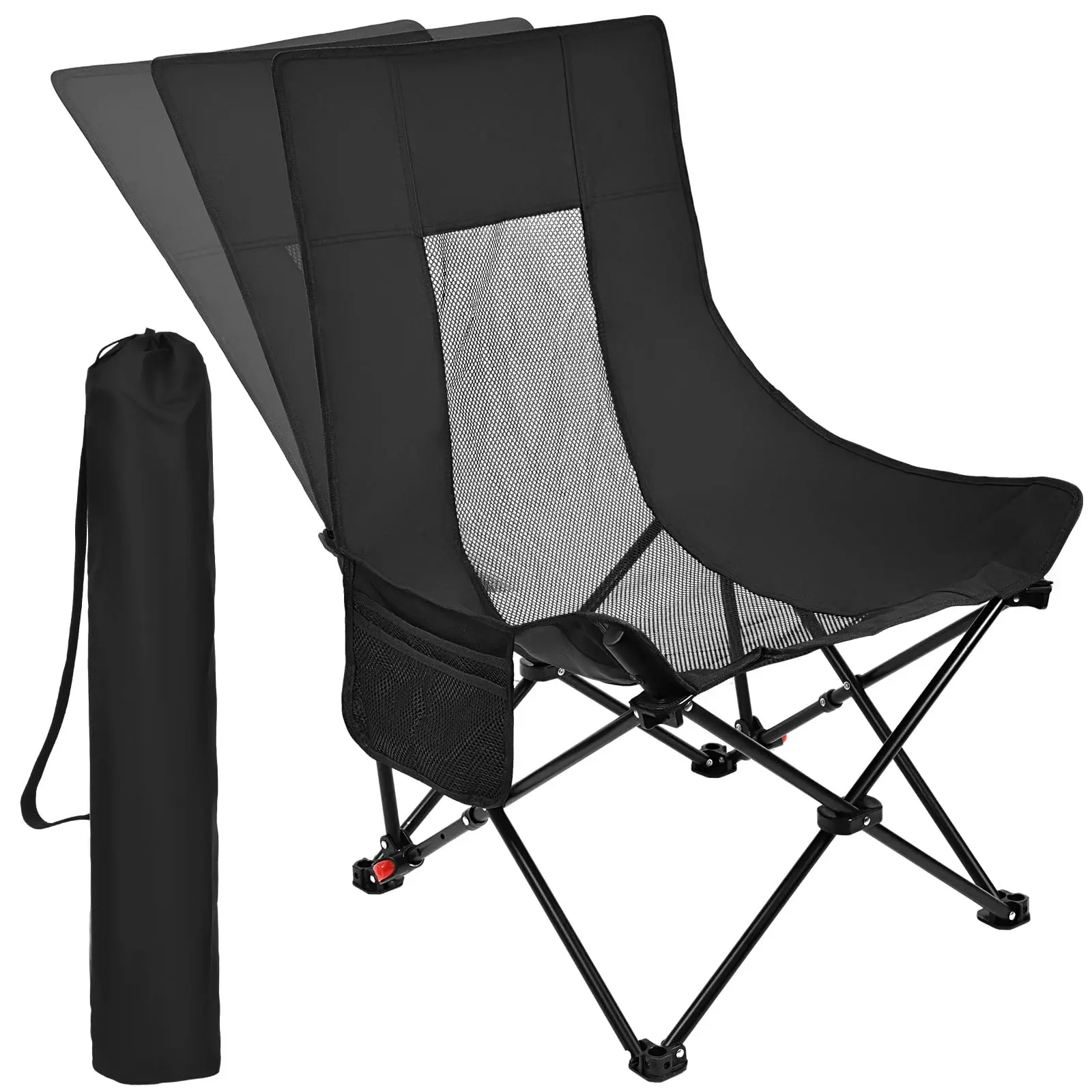 Reclining Camping Chair, Adjustable Folding Chair with 100°-140° Backrest, Heavy Duty X-Frame Supports 265 lbs, Mesh Back for Breathability, Non-Slip Feet, Portable with Carry Bag