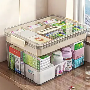 Clear Medicine Storage Box with Handle, 1 Count/2 Counts Large Capacity Plastic Pills Box, Household Portable Sundries Organizing Storage Box, Home Organizer, Durable Plastic Organizers #GLOBAL PICKS